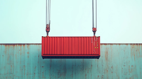 红色货柜悬挂起重机