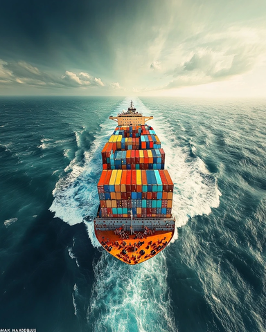 巨轮航行海面集装箱全景