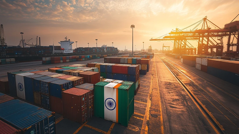 集装箱印国旗图案港口场景