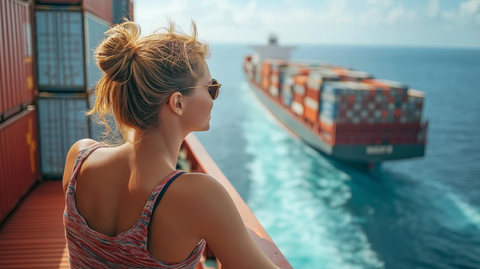 船员女子眺望海洋