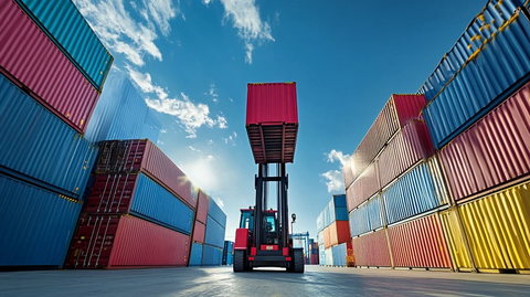 叉车举升货柜蓝天下作业