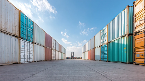 整齐排列的全新集装箱