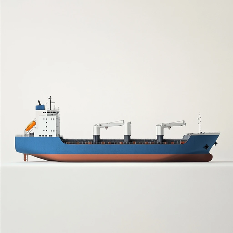 蓝色白色运输船侧面视角