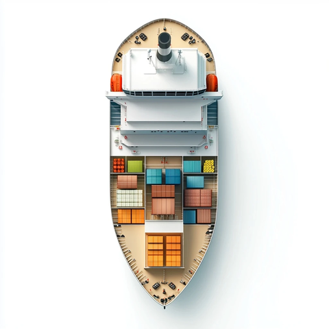 货轮货物烟囱顶视图