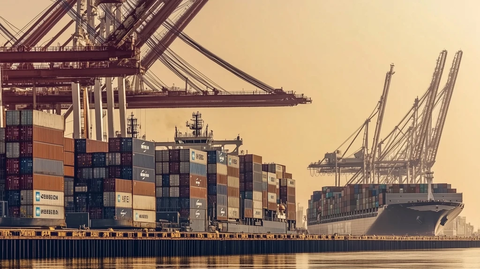 港口码头货船集装箱夕阳