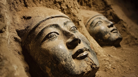 泥土中出土的神秘石制人面像