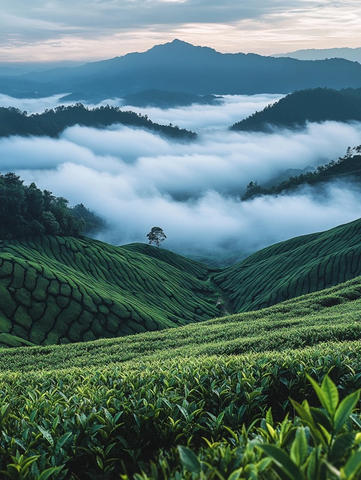 茶田云海晨光初现