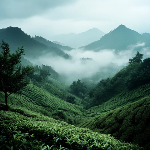 绿茶山景云雾照
