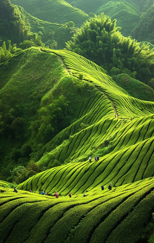 茶园采摘茶叶场景