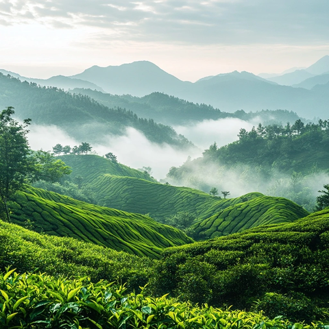 层层茶园云雾缭绕