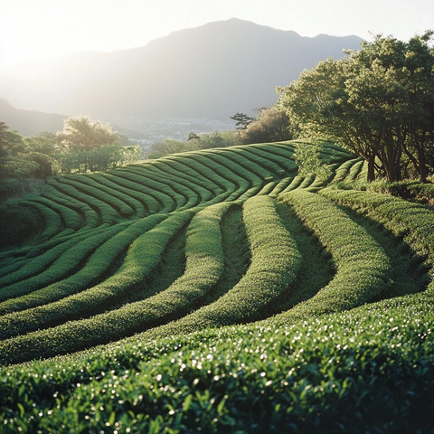 春日茶园遮阳棚光影