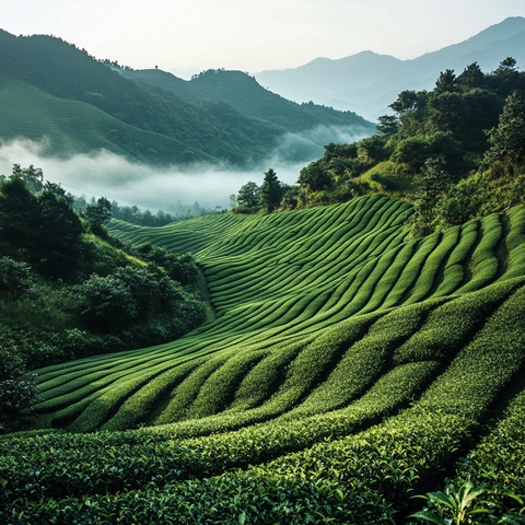 茶园绿意盎然薄雾缭绕