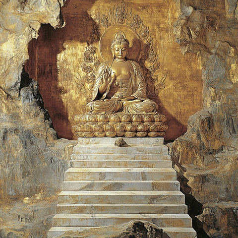 石窟内的金色佛像雕塑