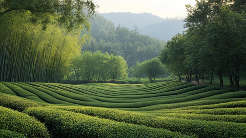 茶园竹林茶树排列