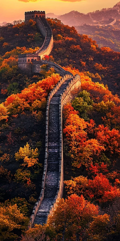 长城秋色中蜿蜒曲折的壮丽景象