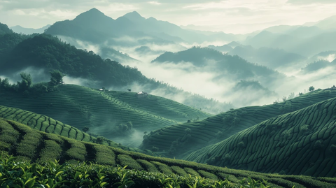 茶农采摘茶园梯田