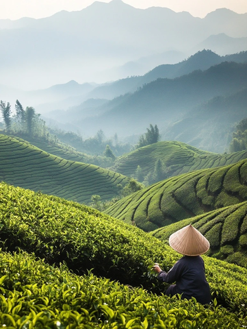 茶园采茶人忙碌景象