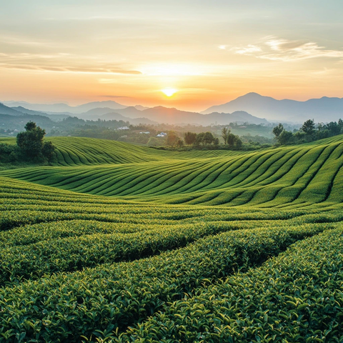 茶园收获日落风景