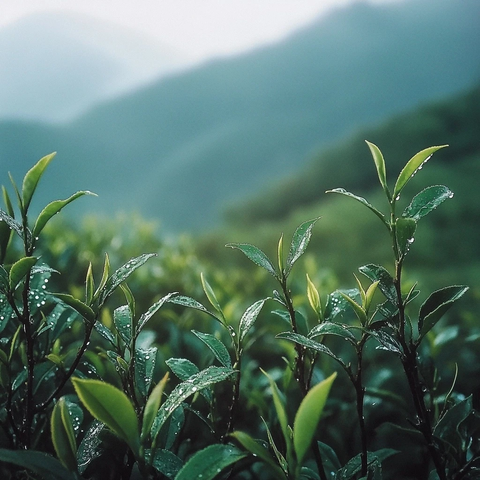 露珠覆盖的茶树花束