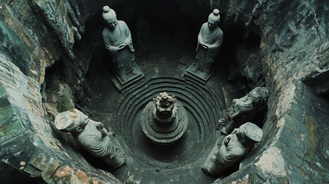 洞穴内的古代石雕群像