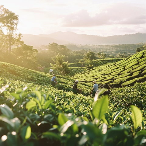 茶农采摘茶叶场景