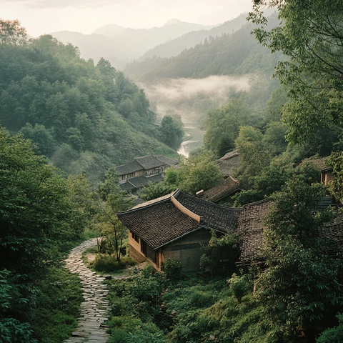 竹林溪流石径陶艺工坊