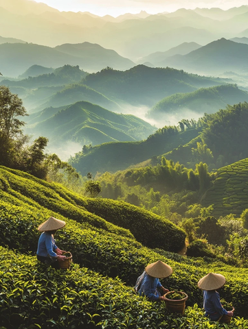 茶农劳作山间绿野