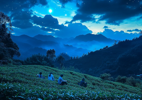 夜空下品茶观星采茶赏月
