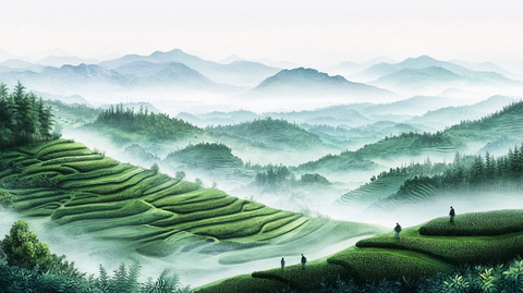 梯田茶园人物拾茶图