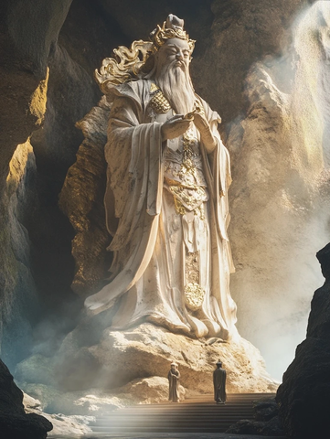 山洞中巨型古装人物雕像