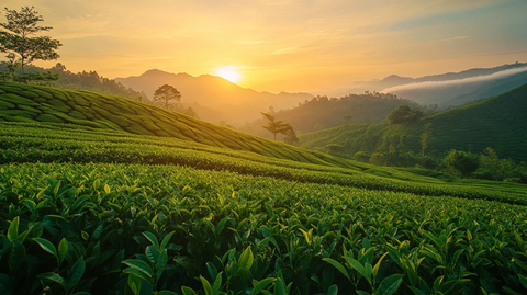 茶山落日雾气缭绕
