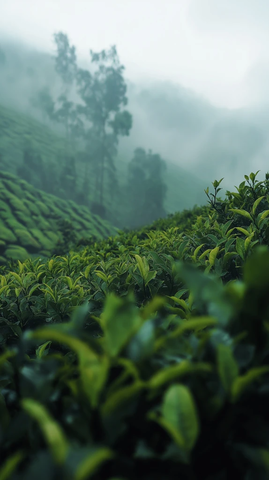 雾中茶园景色