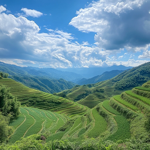 梯田蓝天白云景象