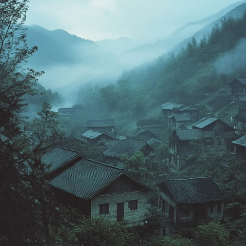 山村雾气环绕