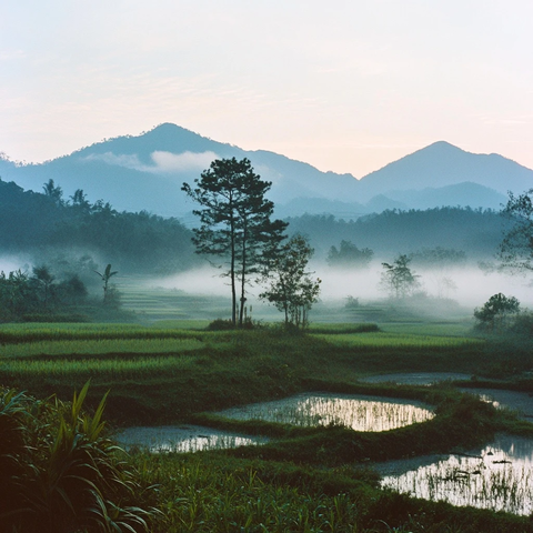 晨雾中的越南风景
