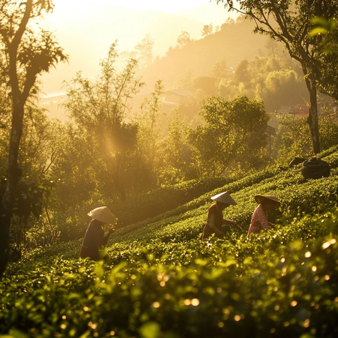 采茶女手摘嫩叶传承茶文化