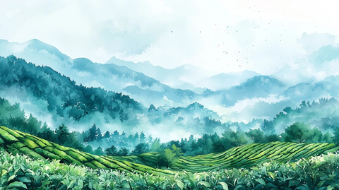 茶园水彩插画