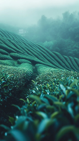 清晨茶园露珠茶树