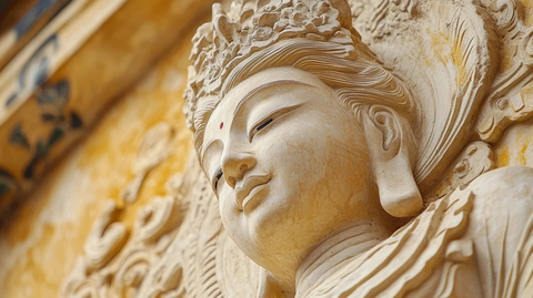 精美雕刻的佛像头部特写