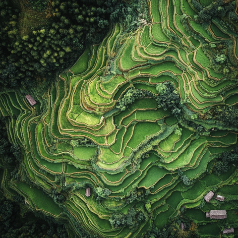 牛耕梯田密集排列