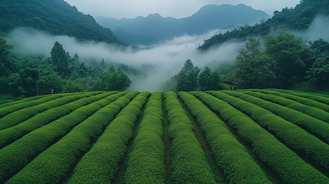 采茶女雾山自然光鸟瞰