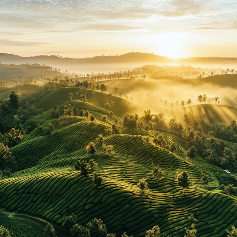 茶园日出宁静景色