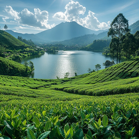 茶叶梯田前景绿叶