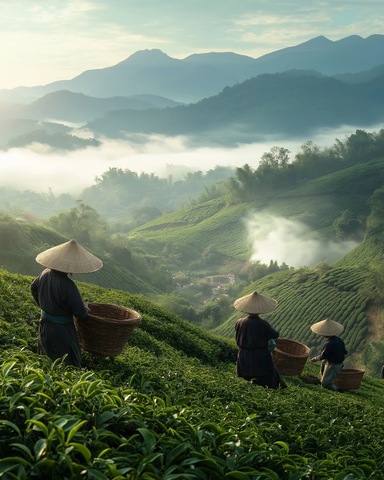茶农采茶叶装篮