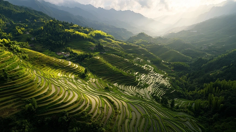 梯田风光空中俯瞰