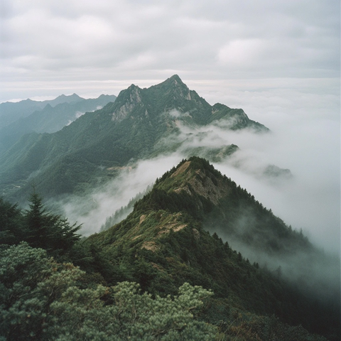 云雾缭绕山峰连绵