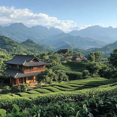 茶山绿意盎然节日庆典热闹