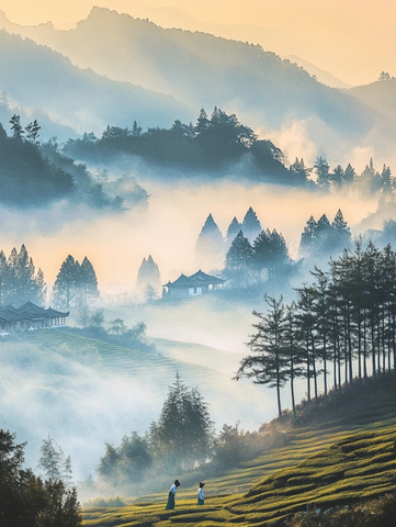 茶农采摘初春茶叶