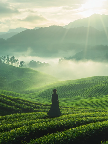 茶园中的古装女子背影
