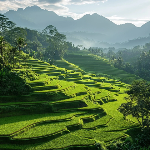 梯田稻谷晨光山脉